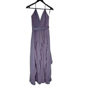 NEW Vera Wang Chiffon Halter Ruffle Dress Maxi Long Bridesmaid blush Size 0